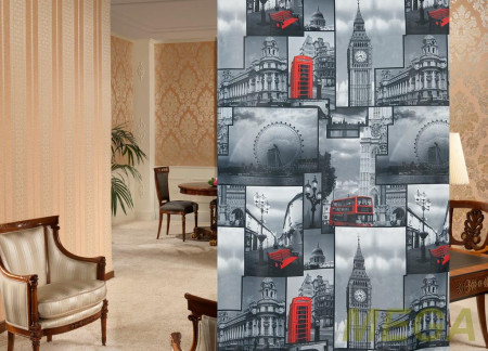 Ткани портьерные Печать Сатен WNT LONDON Black/Red/280 P Pech